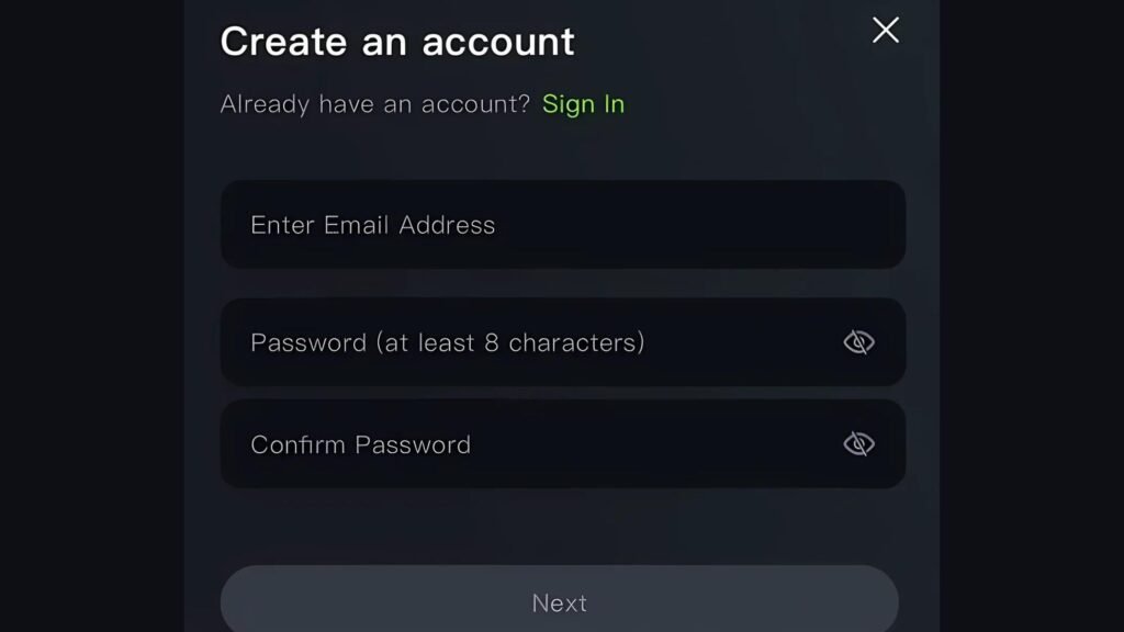 email address and set a password