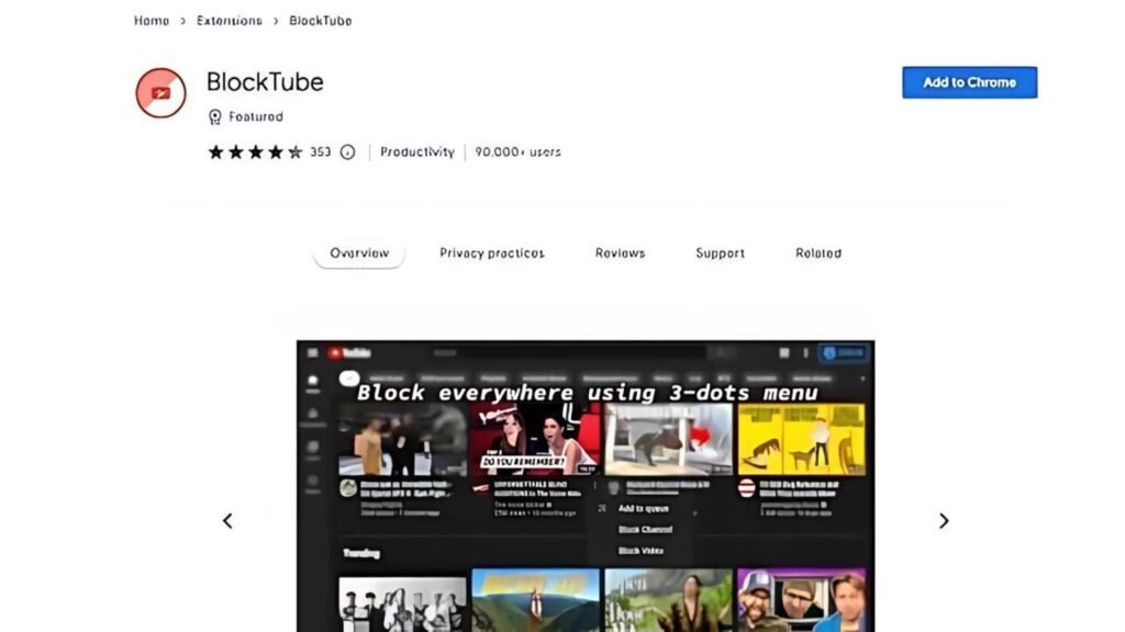 BlockTube Chrome extension